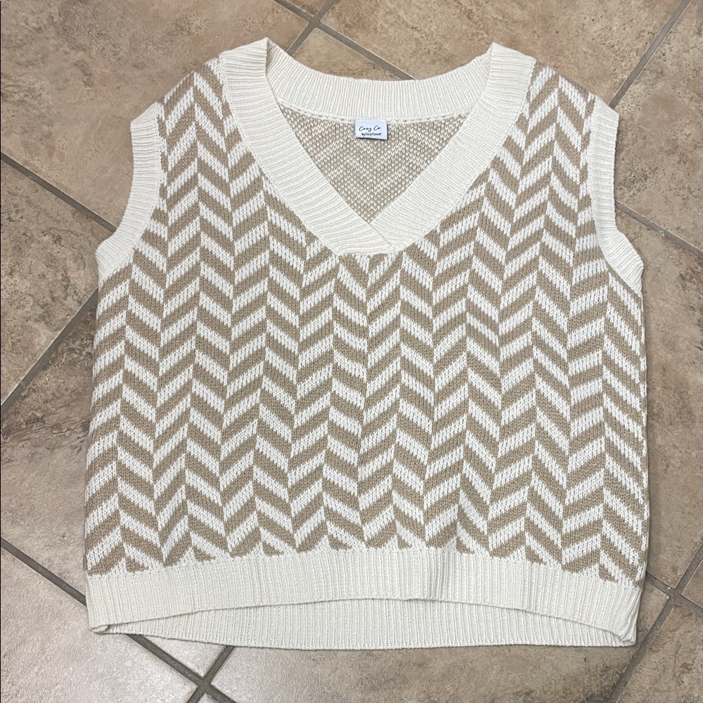 Neutral Chevron Knit V-Neck Sweater Vest